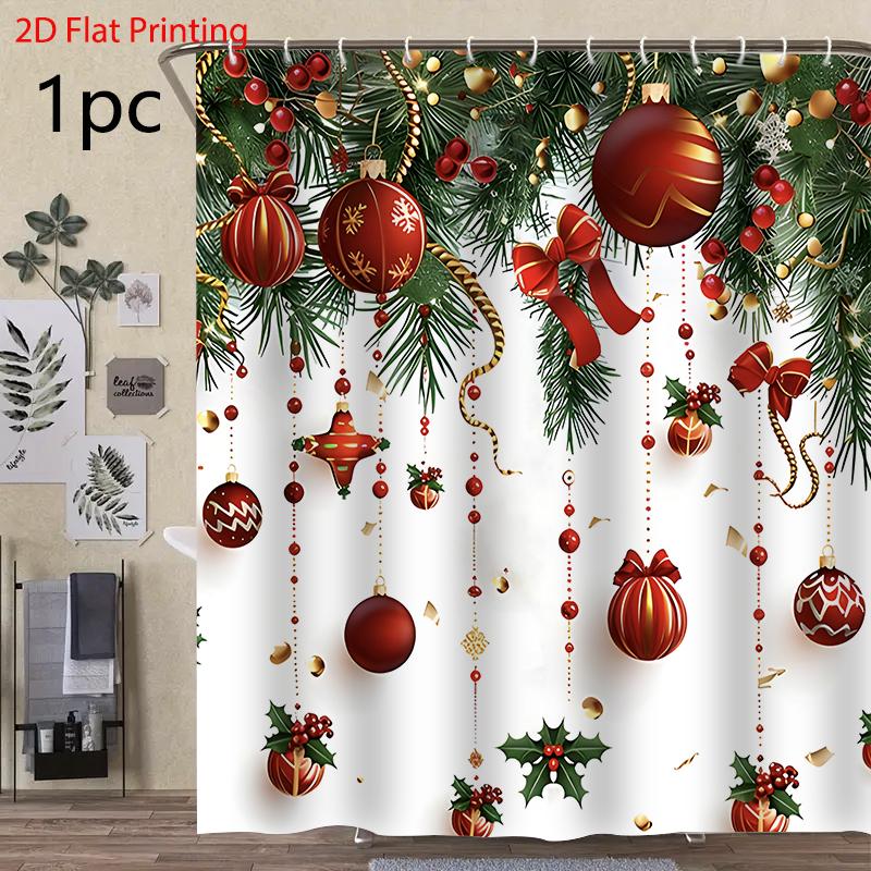 1PC-Christmas piece shower curtain set with 12 hooks, Bathroom Home Decor 2D Flat Printingwashable curtains for home decoration Accessories Home Decor