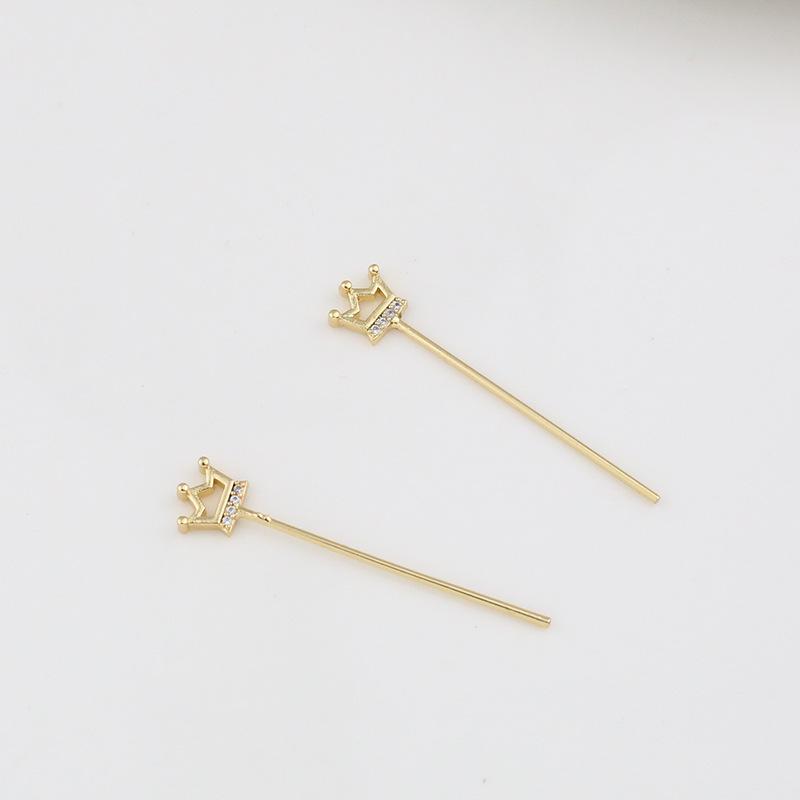 18k Copper Crown Mermaid Tail Earrings with Zircon, Small Wings, and Pearl Pendant