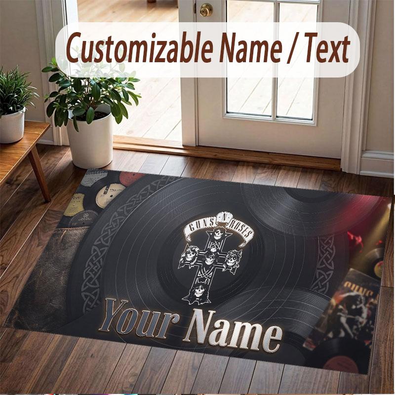 Custom Rug Guns N’ Roses Pattern Print Name Text Soft Non‑Slip Floor Carpet for Home Indoor Decoration
