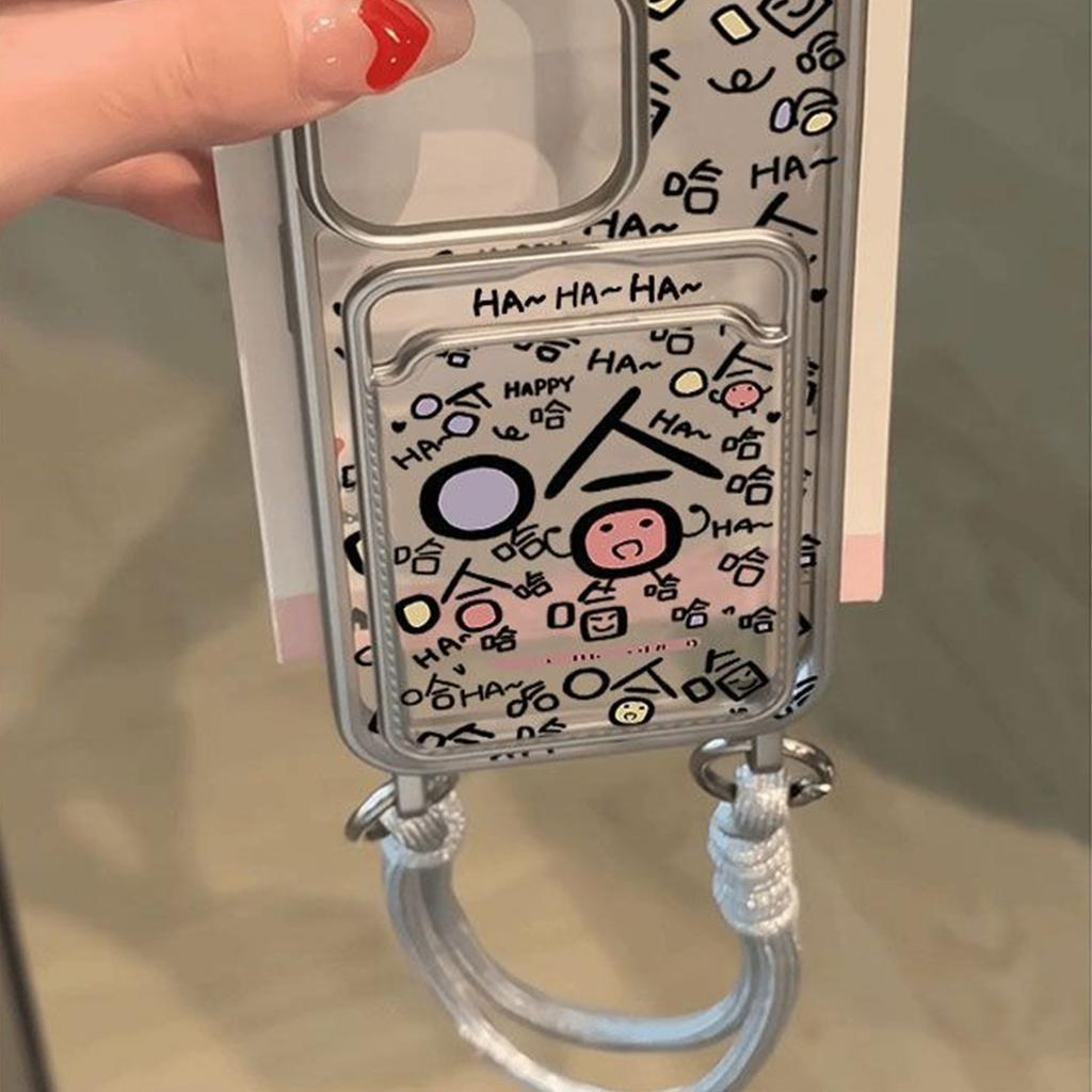 Electroplated Lanyard Card Bag Full Screen Simple High-end Couple Mobile Phone Case Cartoon Protective Cover TPU Trendy Brand