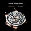 Men's Swiss Movement Waterproof Mechanical Watch with Diamond-Set Skeleton Design and Leather Strap