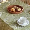 Green Printed Tablecloth Cotton Linen Leaf Pattern With Tassels For Restaurant,Picnic,Table Cover Round Table Overlay Dust Proof