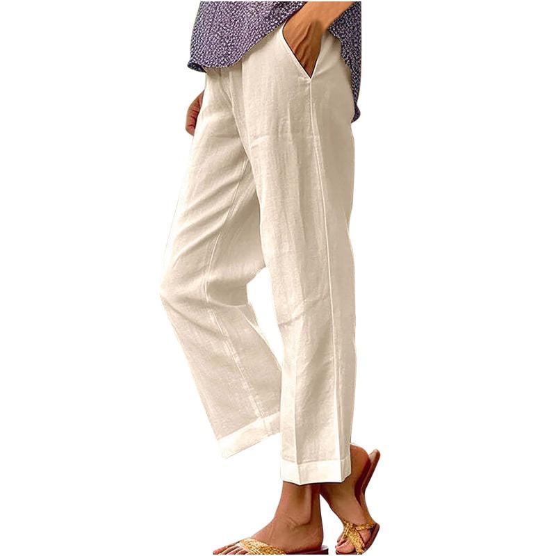 Fashion Loose Casual Women Straight Leg Pants Solid Color Elastic Waist Plus Size Simple Pockets Office Pants Spring Summer Elegant Trousers Clothing