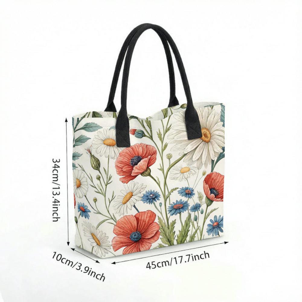 Floral Printed Tote Bag Casual Large Capacity Shoulder Handbag for Daily Use