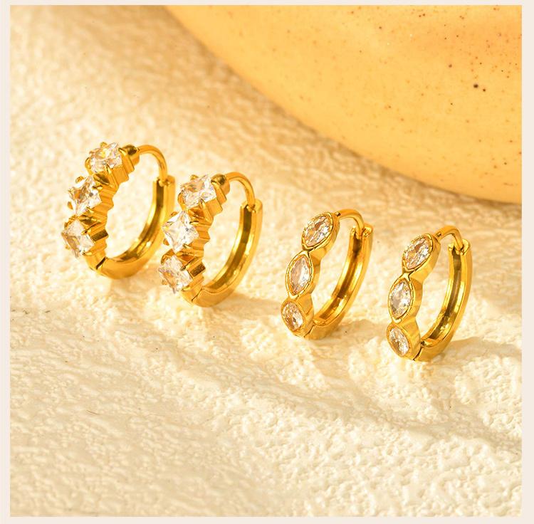 Stainless Steel Zircon Hoop Earrings, Small Round Hoops Huggie Earrings, Women Zircon Circle Piercing Ear Jewelry