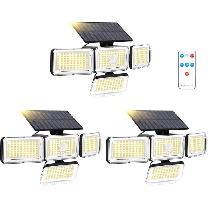 Mokot Solar Lights Outdoor, 288 LED 2800LM Motion Sensor Outdoor Light with Remote Control, 4 Heads IP65 Waterproof Solar Flood Security Lights for