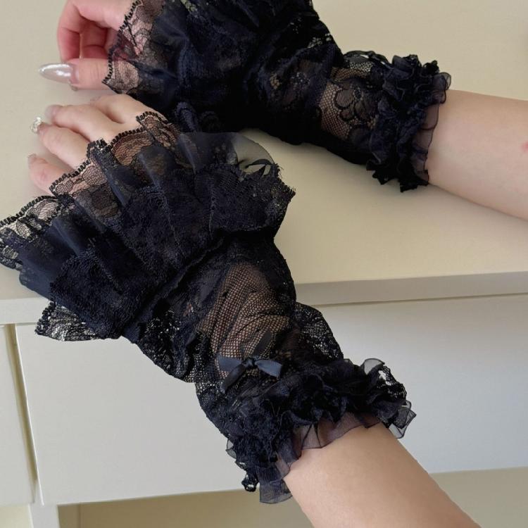 Delicate Rhinestones Embroidered Gloves Soft Nylon Arm Sleeves For Daily Fashion Evening Event