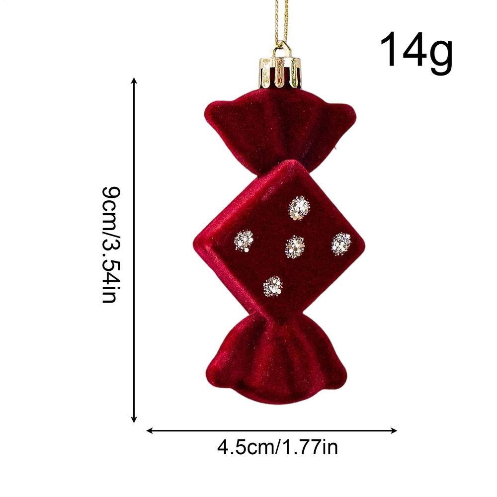 Velvet Christmas Ornaments 2PCS Red Flocked Christmas Ornaments Flocked Painted Candy Cane Bow Bell Decor Holiday Scene Decor