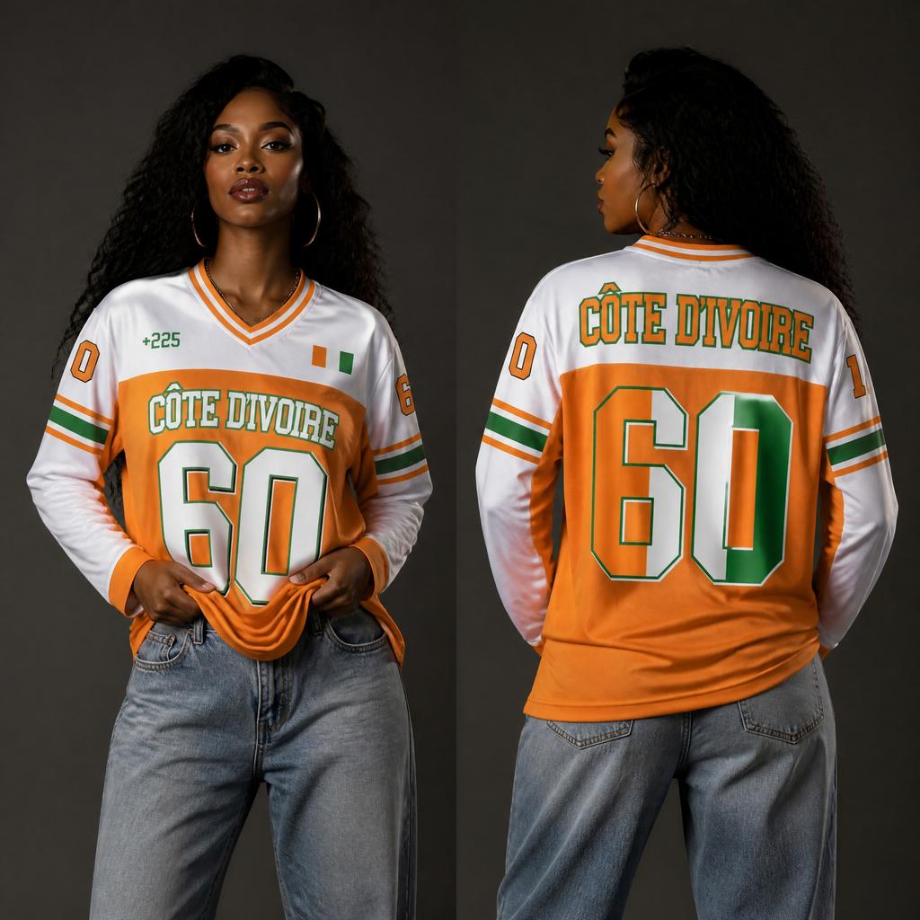 Autumn Commuter Wear, Ivory Coast Women's V-neck Long-sleeved Shirt, Flag Print, Casual Sporty Retro Hip Hop Street Style Top