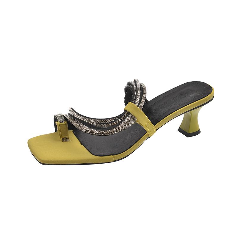 Fashion Sexy Leopard High Heels Slippers for Women Summer Fashion Crystal Cover Toes for Women Sandals 2025 New Dress Party Pump Shoes