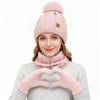 3Pcs Women Winter Hat Scarf Gloves Set Christmas Fur Ball Teenager Beanie Neck Warmer Suit Pompom Knitted Woman Men Cap Set