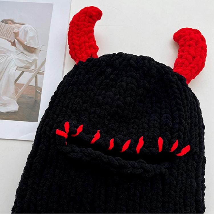 Devil Horn Face Cover Hat Knitted Balaclava Caps for Adult Teens Winter Warm Hat Adult Halloween Cosplay Costume Headwear