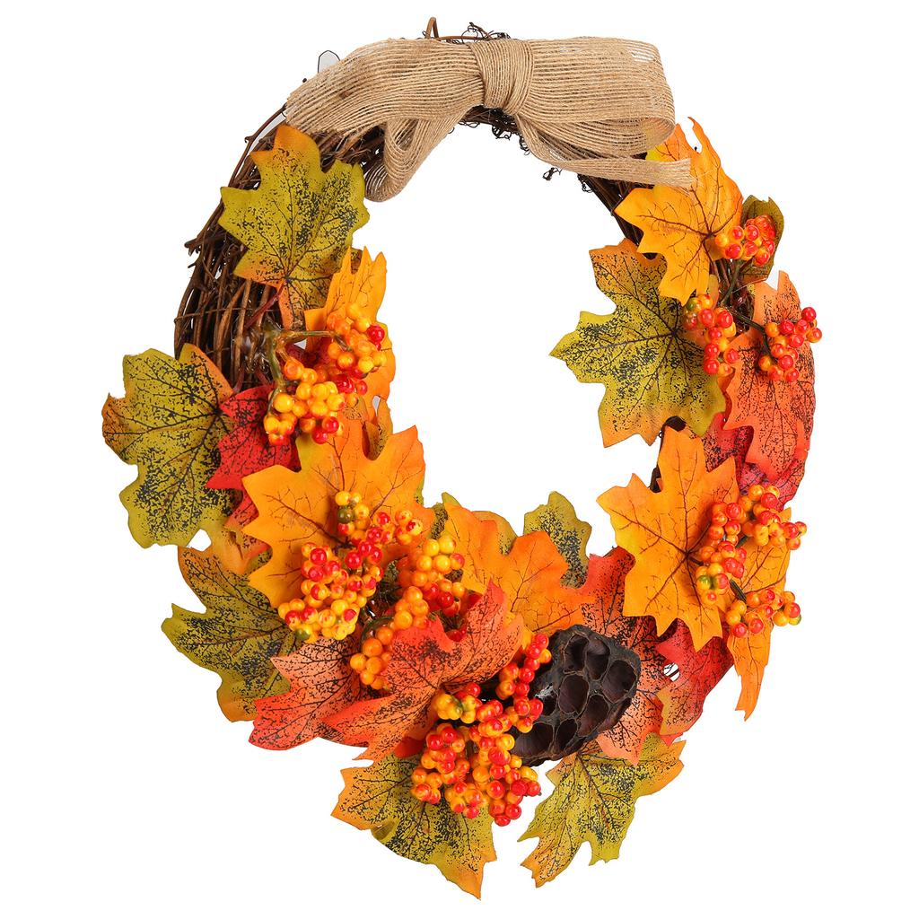 Umělý podzimní věnec k zavěšení na dveře, věnec z javorových listů, girlanda, domácí festivalová dekorace