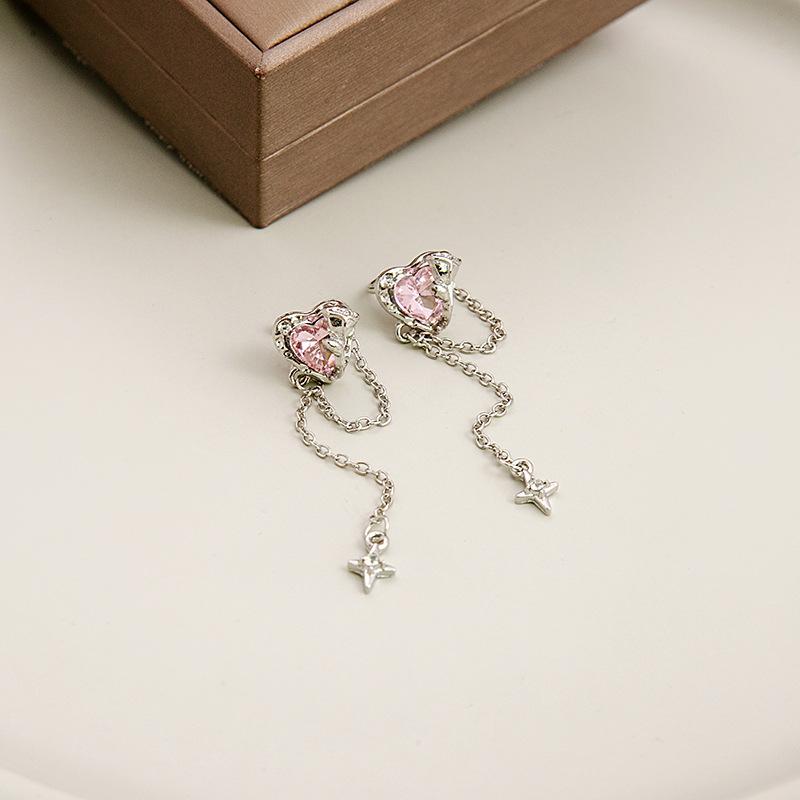 Sweet And Cool Love Fringed Ear Clips, Sweet Pink Zircon Mango Ear Clips, Simple And Pierced Ear Bone Clips.