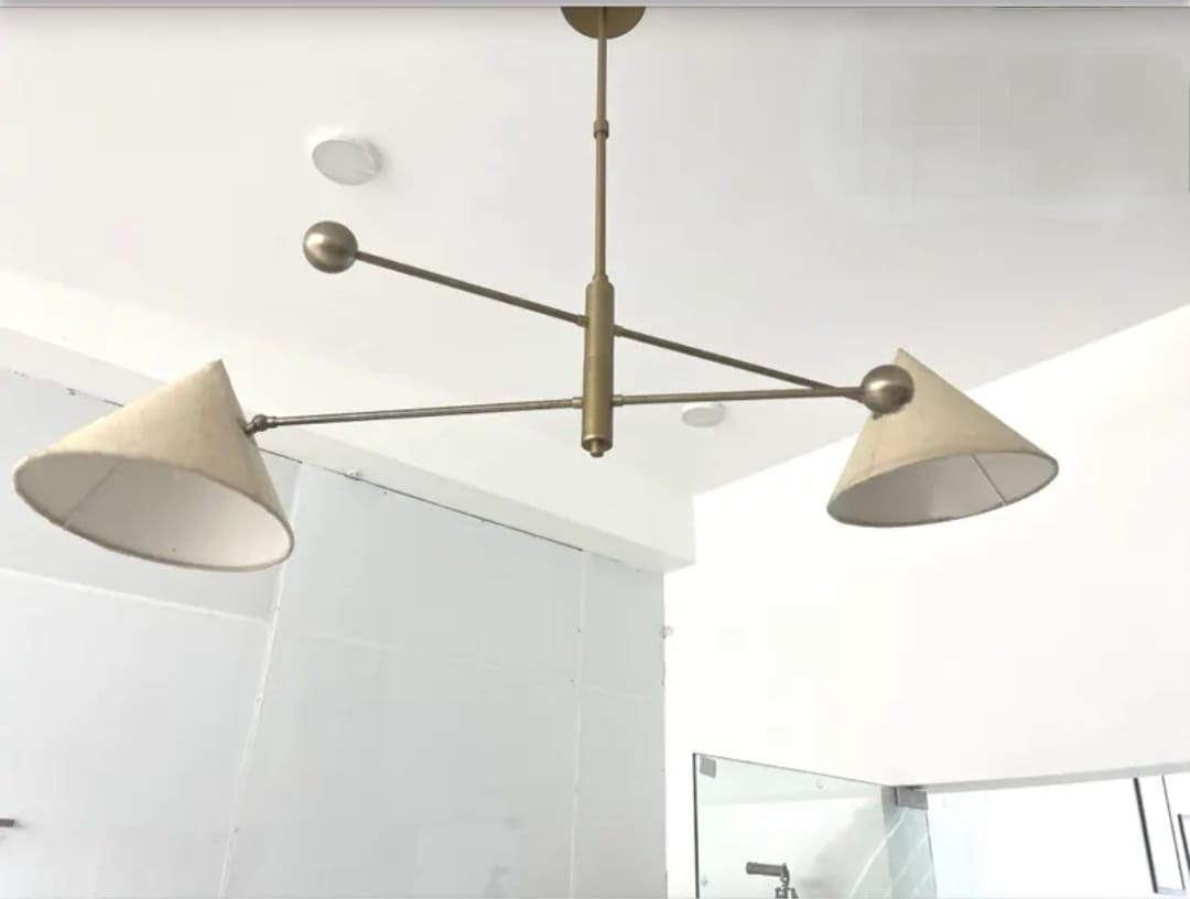 

2 Fabric Shade Sputnik Light Designer Linear Chandelier Lights Fixture ,Mid Century Ceiling Light Stilnova Design білий