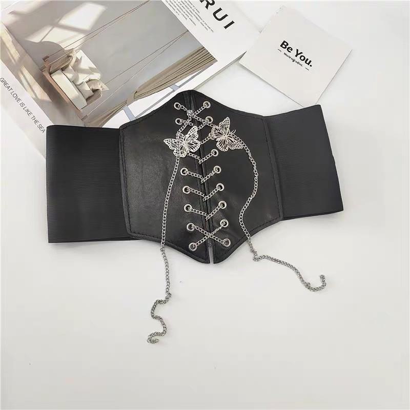 Women's Wide-Band Butterfly Chain Waist Belt for Sweaters and Skirts