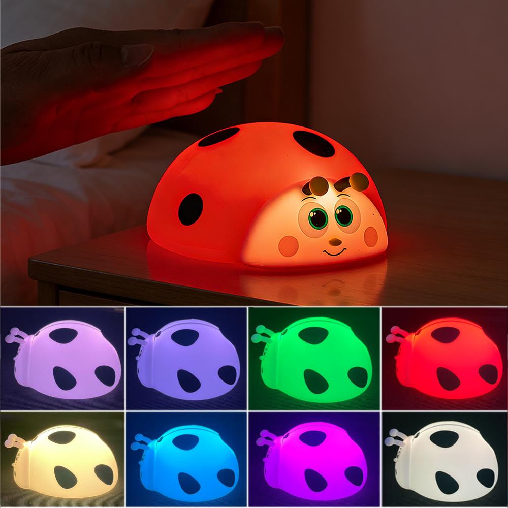 Night Light Silicone Nursery Sleeping Lamp Touch Control Nightlights USB Rechargeable Table Lamp for Baby Child Cute Ladybug