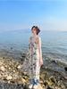 [Original quality water surface printing] Suspender dress women's summer vacation wind floral skirt children's texture