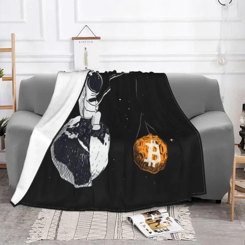 Bitcoin Astronaut Fishing Blanket Soft Flannel Fleece Warm BTC Hodl Space Cryptocurrency Throw Blankets for Bed Sofa Bedspreads