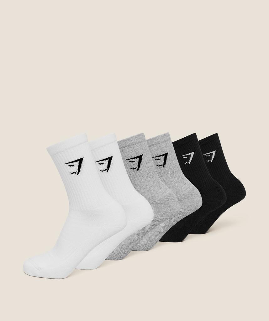 Gymshark Crew Socks 6pk White Light Grey Core Marl Black I2c5d Wb7z
