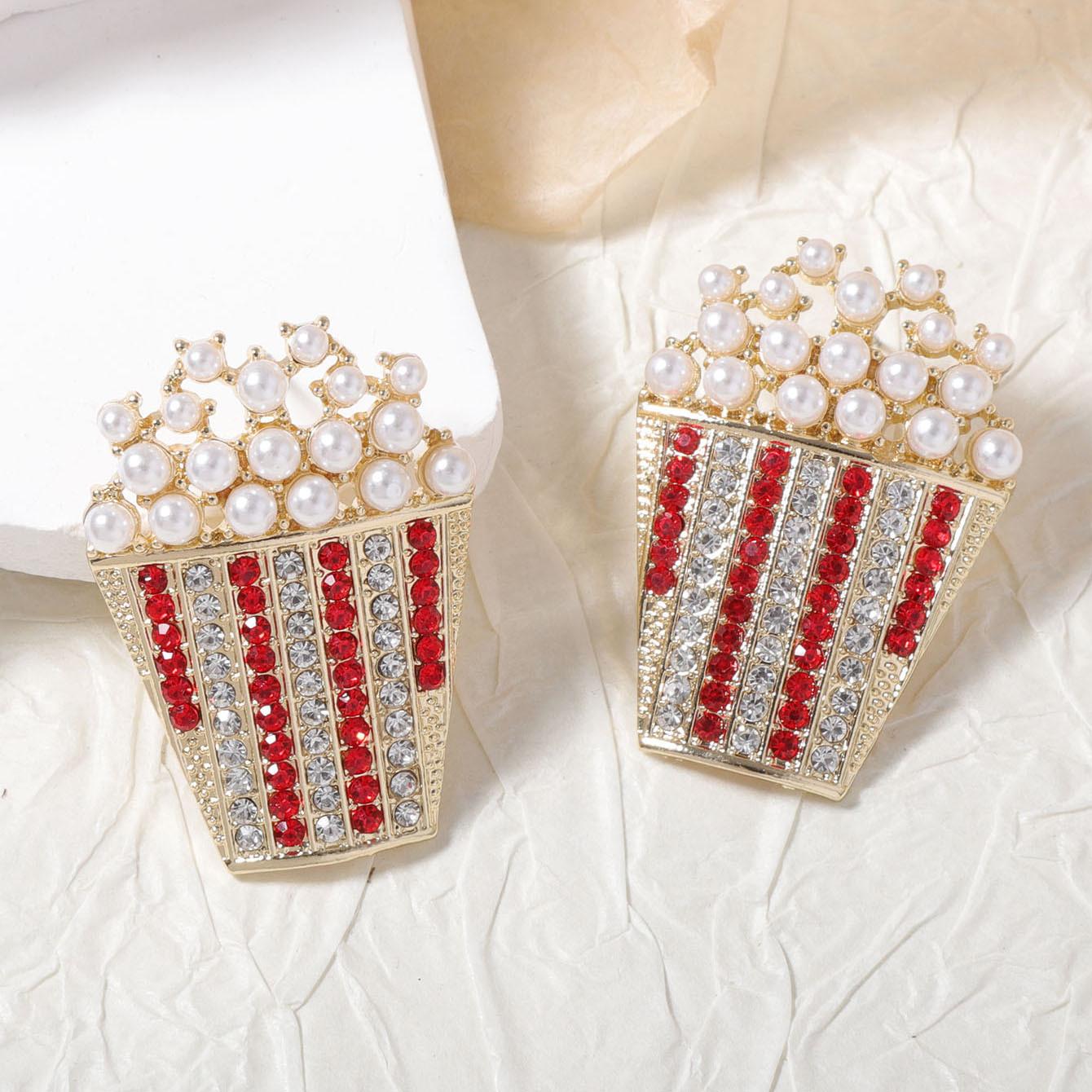 Нишевый уникальный дизайн сплав полный бриллиантов индивидуальность мода имитация жемчуга попкорн праздничные пусеты серьги