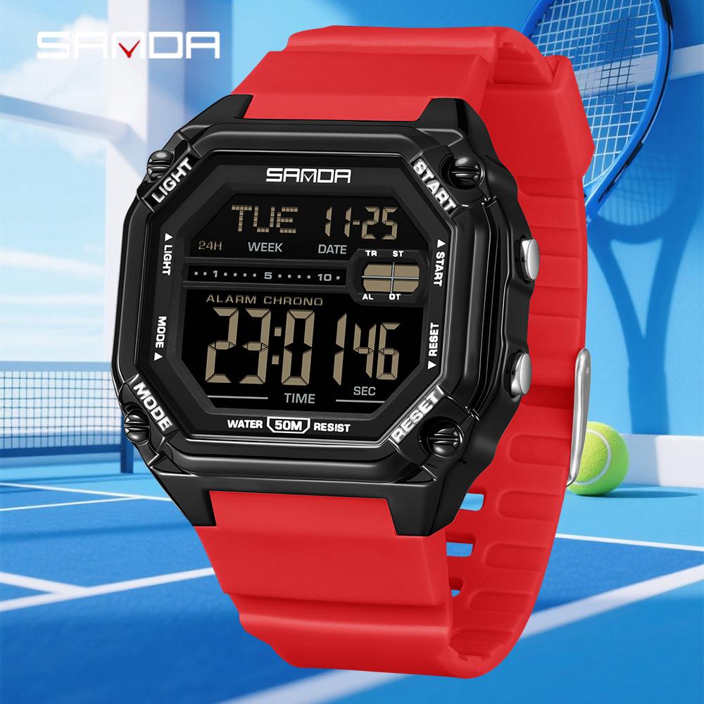 Sanda 6327 Top Luxury Men's Electronic Watch Large Dial Alarm Clock Countdown Night Light Calendar Sports Student Digital Watch