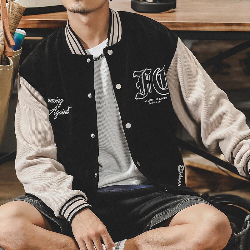 American Heavy Baseball Jersey Men'S Autumn Cardigan Sweater Men'S Trendy Brand Bomber Jacket Corduroy Jacket