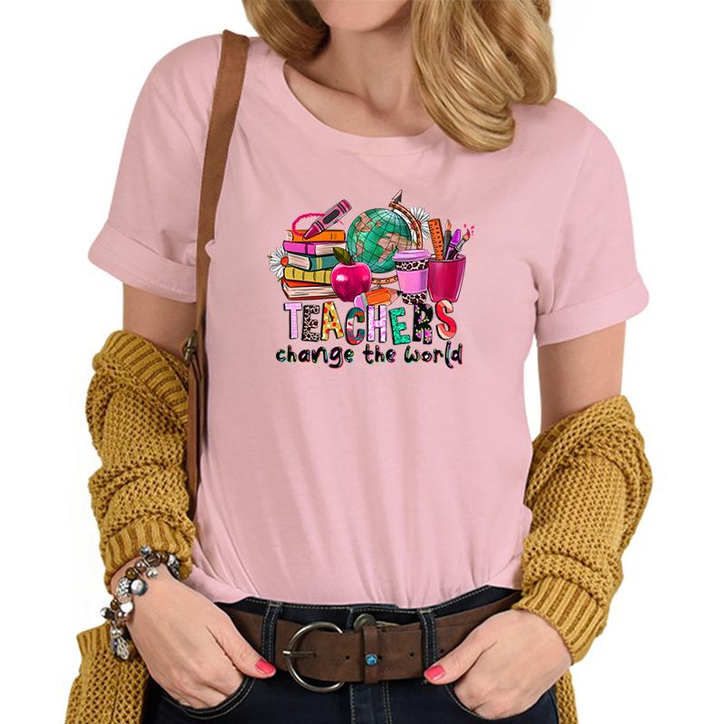 Teachers Change The World Print Tshirt FeUnisex Funny Teacher Gift TShirts Trendy World Design Casual Top Womens Clothing Sales