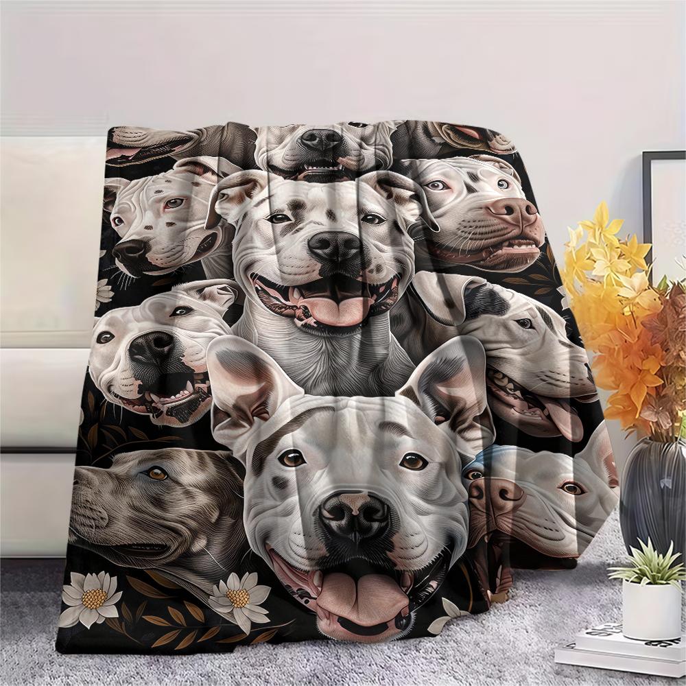 1Pc Pitbull Yorkshire Print Flannel Blanket, High quality Comfortable for All Seasons, Home Decor, Warmth and Comfort, Perfect for Christmas Gifts