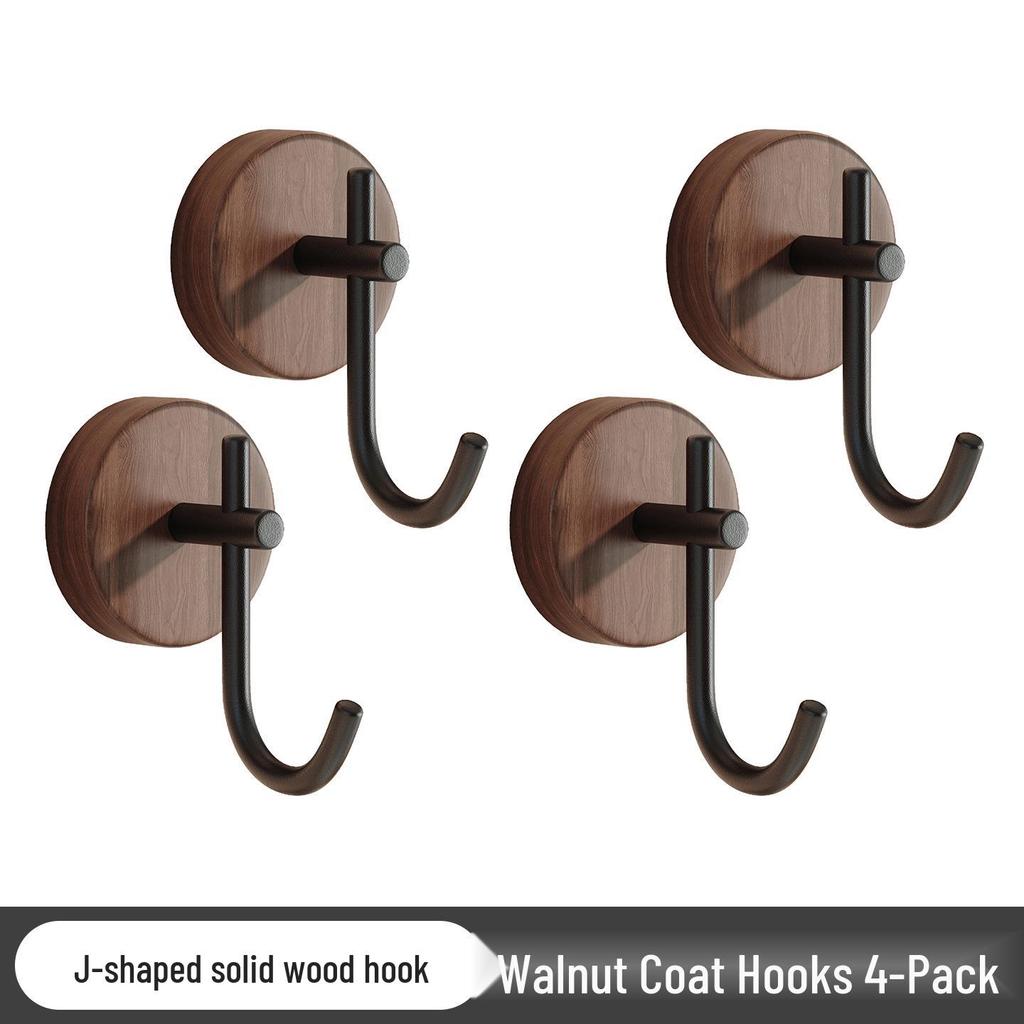 Walnut Solid Wood Door Hook, Nail-Free Wall-Mounted Clothes Hanger for Bedroom Decor