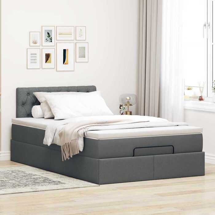 VidaXL Ottoman Bed with Mattress Dark Grey 120x200 Cm Fabric 3311533