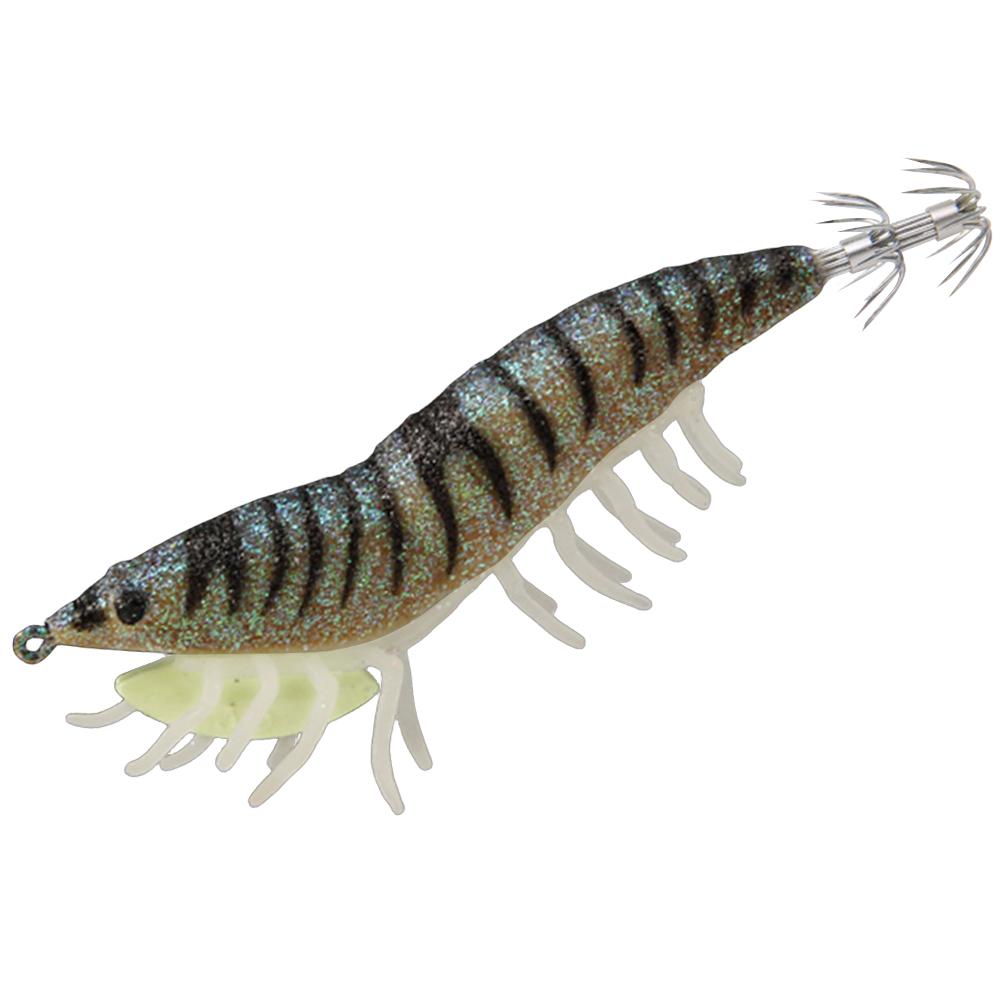 Luminous Soft-Footed Shrimp Sea Fishing Lure with Double-Layered Hooks Squid Bait Imitation Wood Shrimp Squid Hook for Fishing