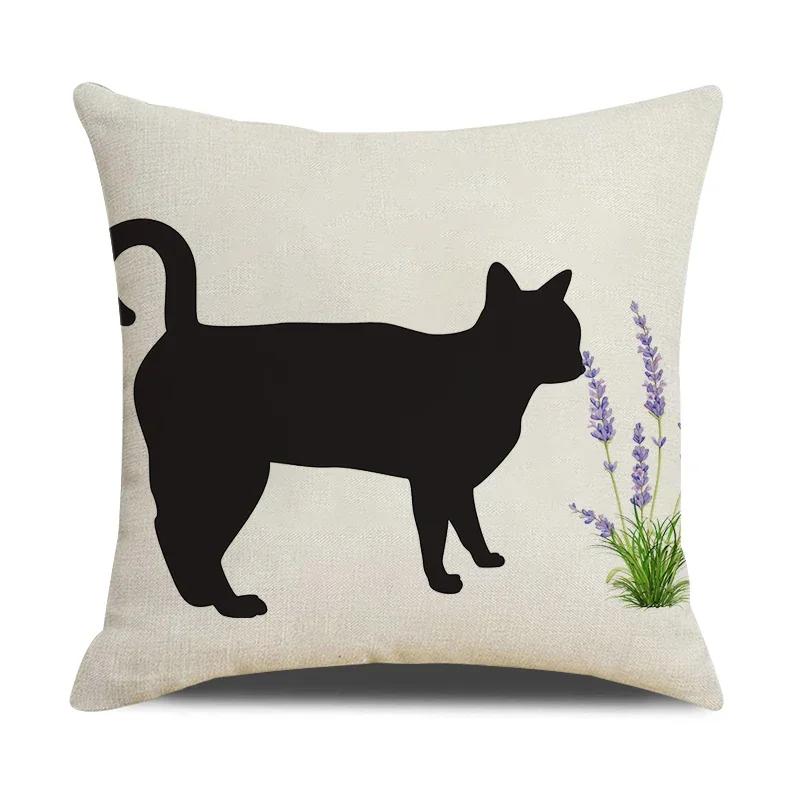 Funny Cats Printed Cushion Cover 45x45cm Linen Pillow Case Farmhouse Home Office Decor Throw Pillowcase Pillow Cover for Pillows
