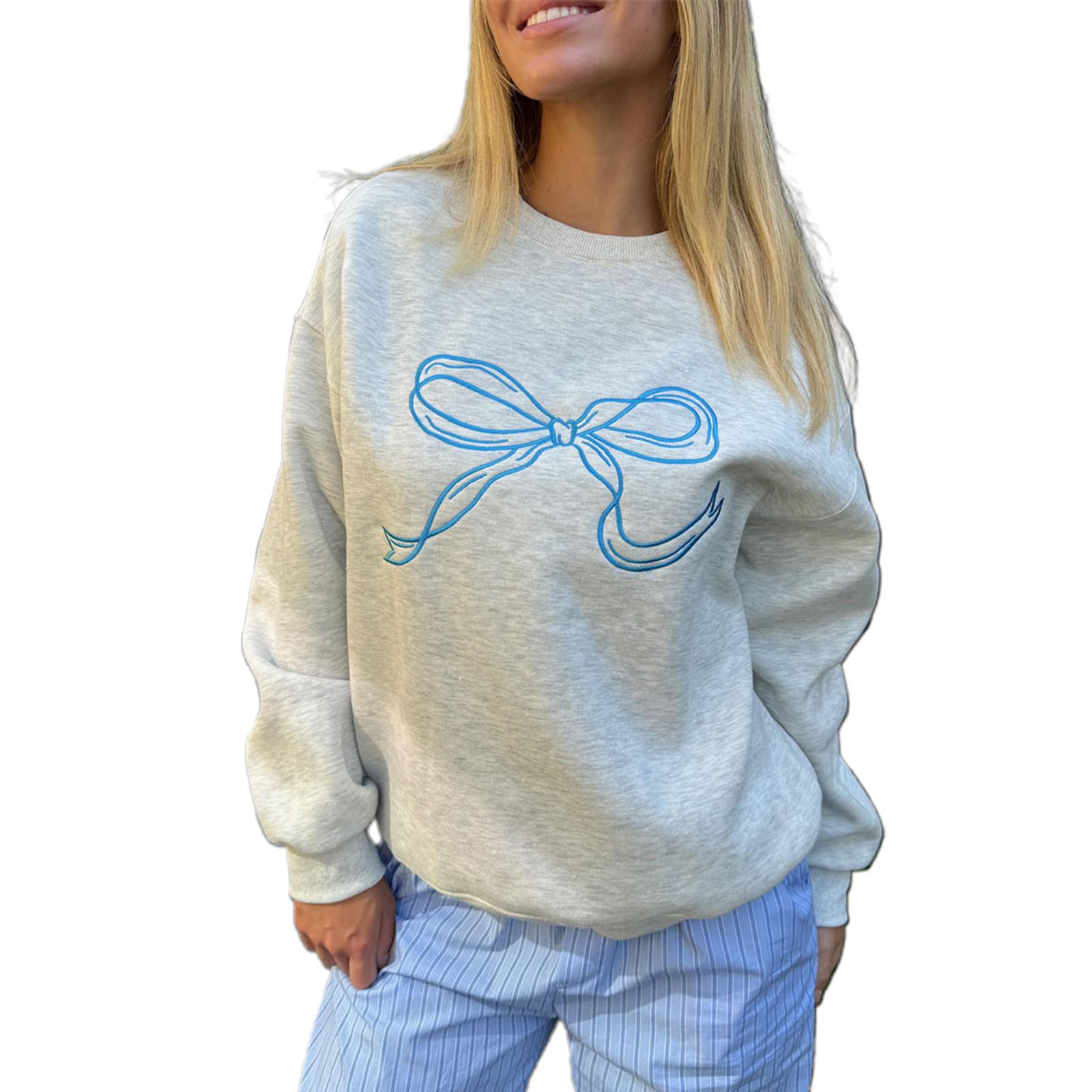 Женская толстовка с длинным рукавом, круглым вырезом, бантом, принтом, толстовка с капюшоном, повседневные топы XL серый