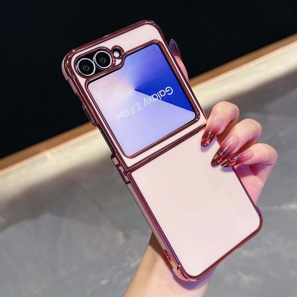 Fashion Plating Airbag Glossy Silicone Phone Case For Samsung Galaxy Z Flip 7 FE 6 5 Electroplated Bright Shockproof Armor Cover