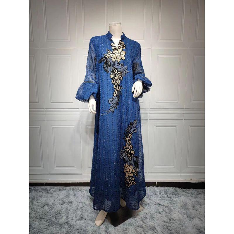 European and American 2023 New Women's clothing dress Embroidery Lace-up Long dress Embroidered Lace up Dress