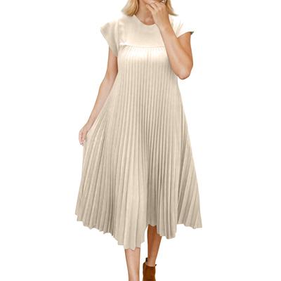 Dress Women's Fashionable Round Neck Sleeveless Pleated Long Dress