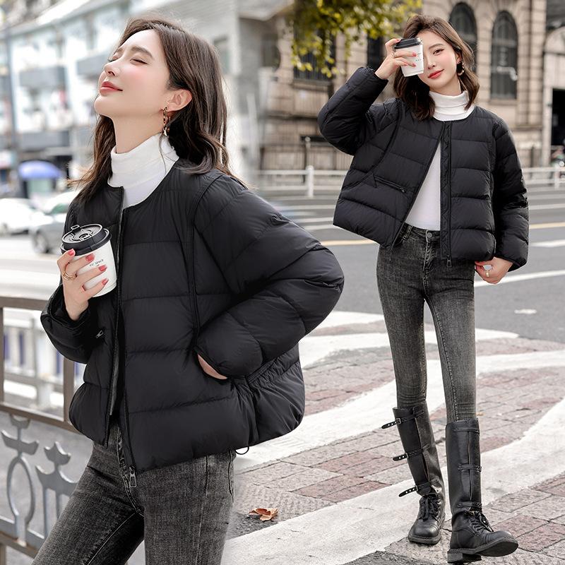 Short round neck fashionable simple down cotton cotton jacket winter coat new warm small loose coat