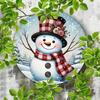 Metal Tin Sign Snowman Wall Art Rustic Holiday Decor Aluminum Round 20cm