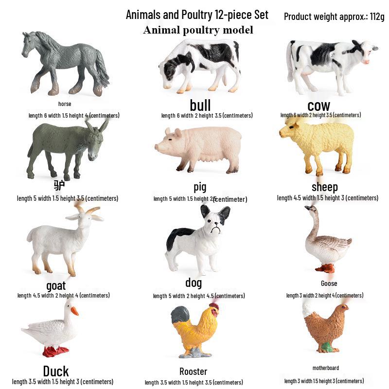 Farm Animal Simulation Toy Set: Chicken, Duck, Goose, Boar, Horse, Cow - Educational Gift for Children, Cognitive Ornament