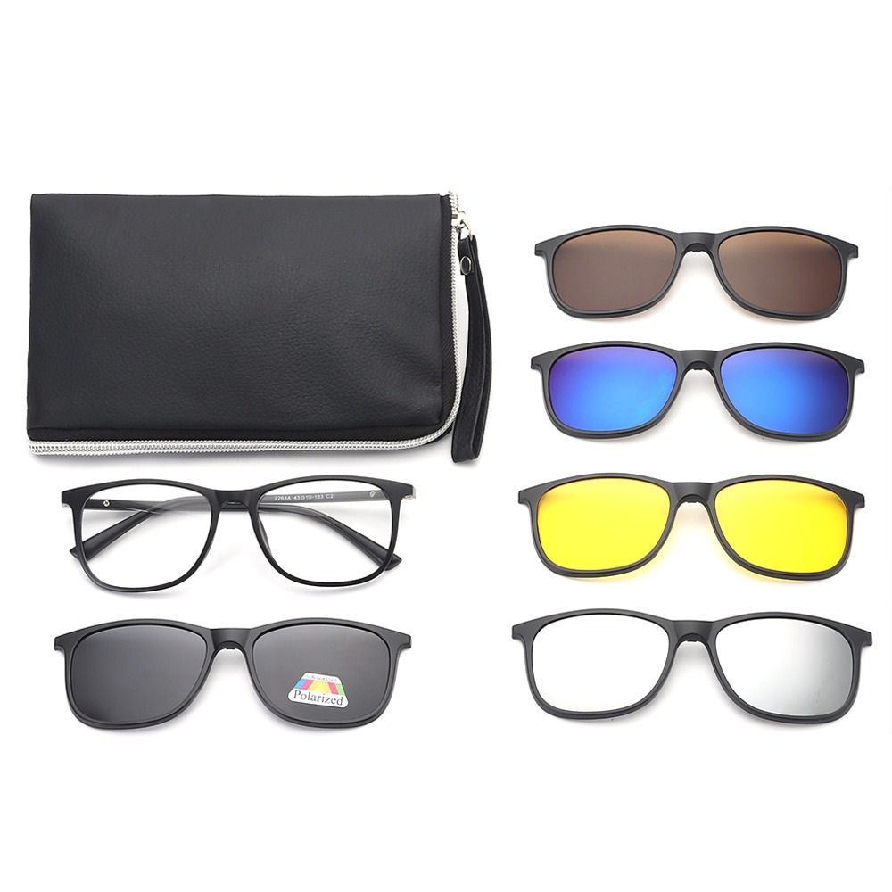 UV400 Protection Polarized Magnetic Clip On Sunglasses Cycling/Driving Sunglasses Set with Pouch 6 Iin 1 Clip Cycling Glasses