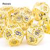 7 Pcs Yellow Blue Gear Wheel Metal Dice Hollow Metal Polyhedral Dice Set Suitable for Role-Playing RPG  Board Game Card Game