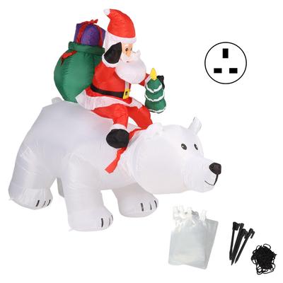 Decoración de Oso Polar de Papá Noel Poliéster LED Luminoso Navidad Juguete Inflable para Fiesta en el Jardín Reino Unido