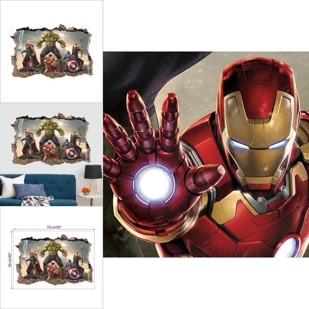 Superior Quality Avengers 3d Wall Sticker Multicolor Mural Art Poster For Kids Rooms