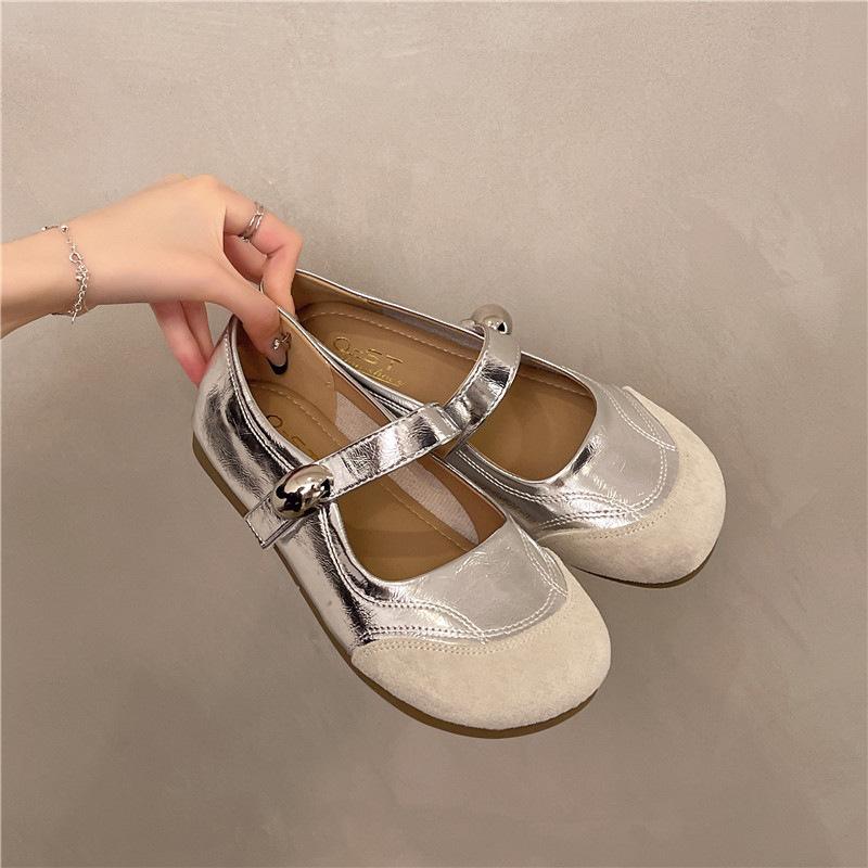 Soft leather Mary Jane single shoes women's 2025 spring and autumn new flat-soled soft-soled Velcro comfortable fashion with casual shoes
