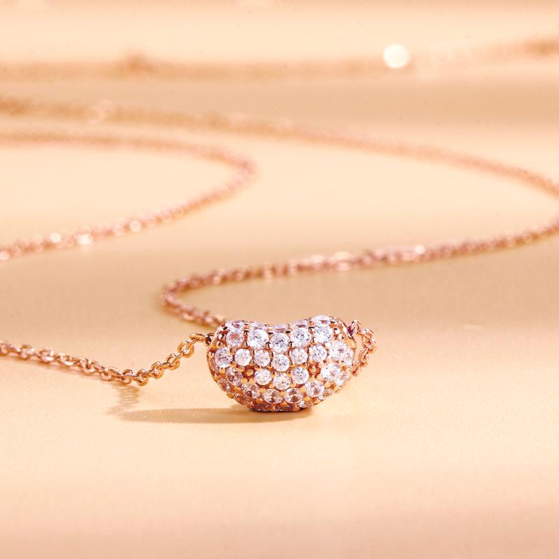 S925 Sterling Silver Acacia Bean Diamond Necklace - Luxurious Fashion Pendant for Women 925 Silver розового золота