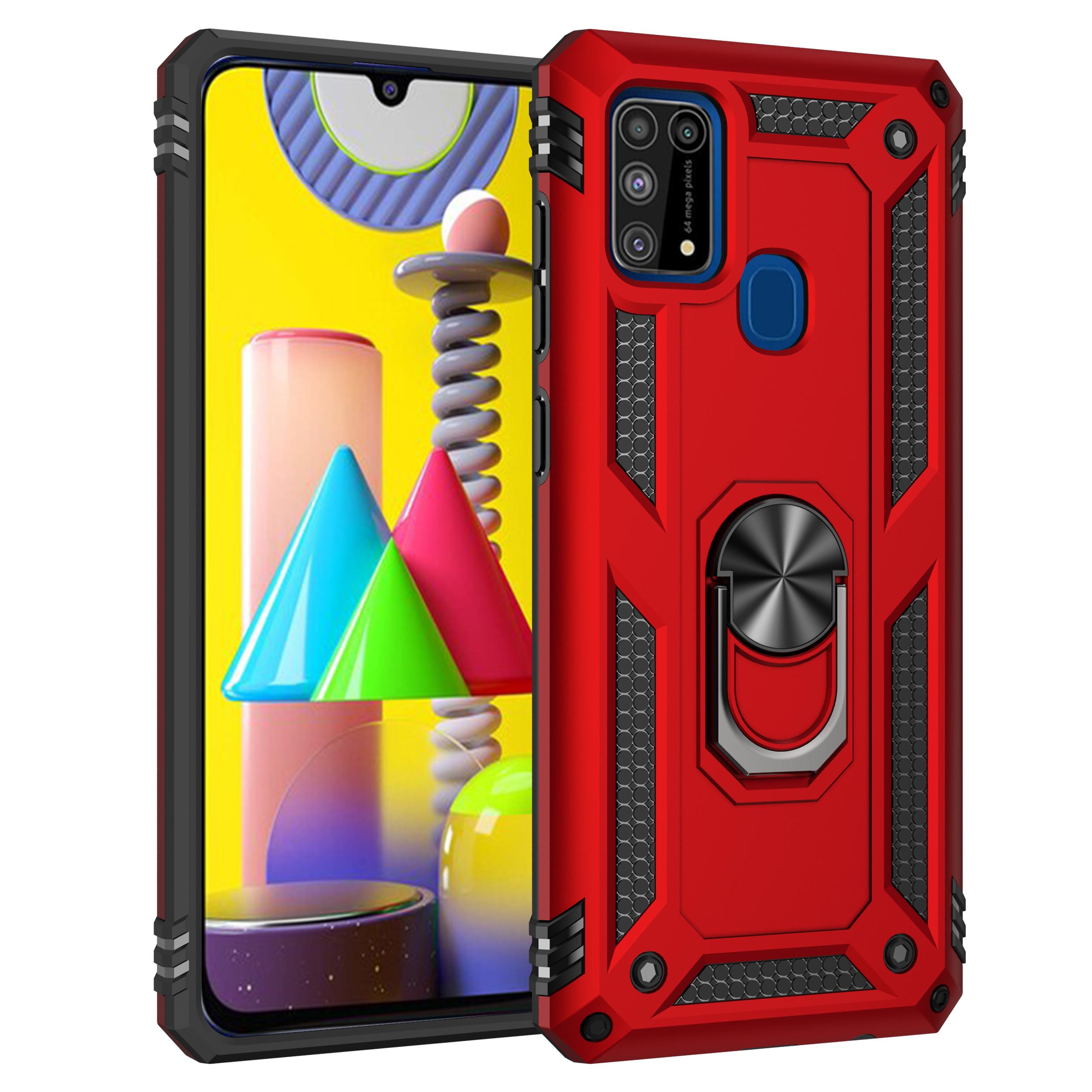 

Shockproof Armor Phone Case For Samsung Galaxy M31S M30S M21 M31 M51 M02 A01 M01 Core Metal Ring Bracket Rugged Protection Cover For Galaxy M51 красный