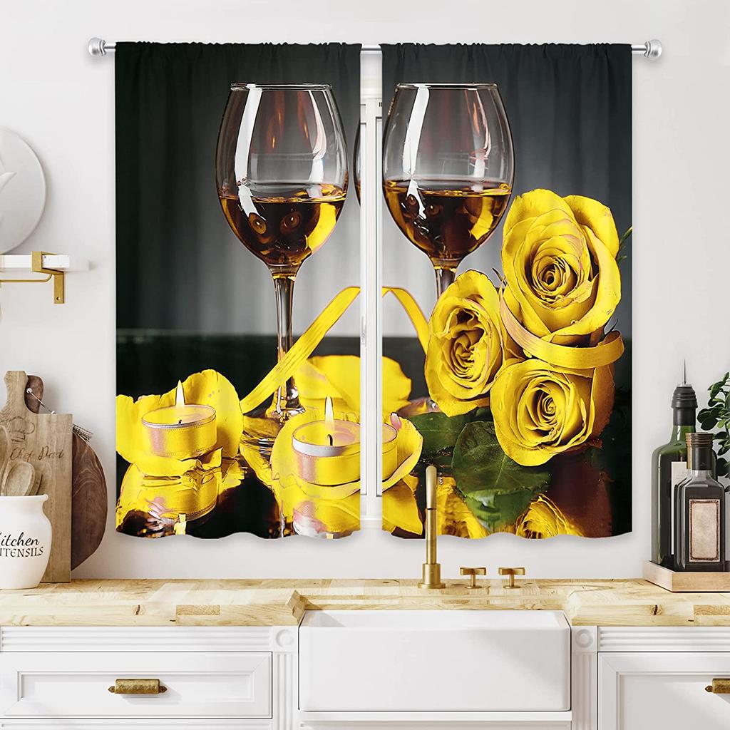 Red Wine Wood Barrel Window Curtains, Fruit and Vegetable Curtains, Bedroom, Living Room, Bathroom, Kitchen, Door Hall