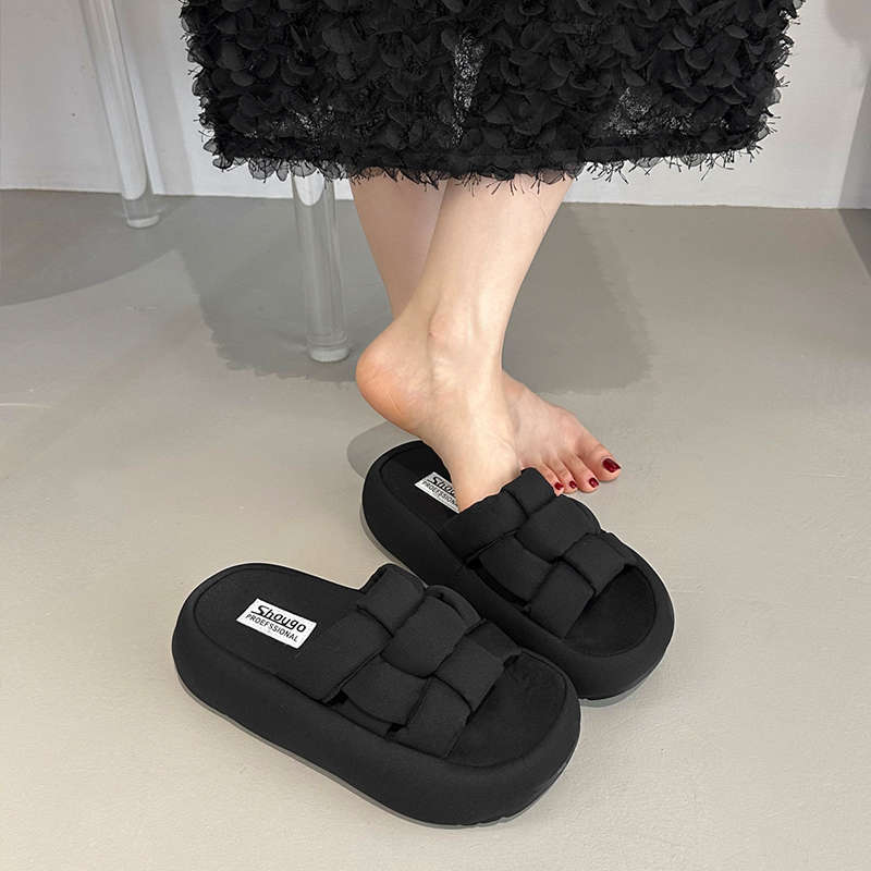 2025 new platform one-word slippers women's summer wear canvas sandals fashion with skirts beach sandals women's shoes