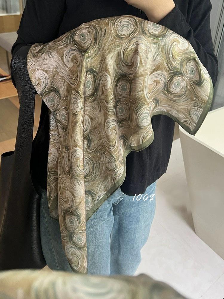 Hangzhou silk 111 mulberry silk scarf Nordic simple striped silk scarf women's 71cm square scarf scarf shawl